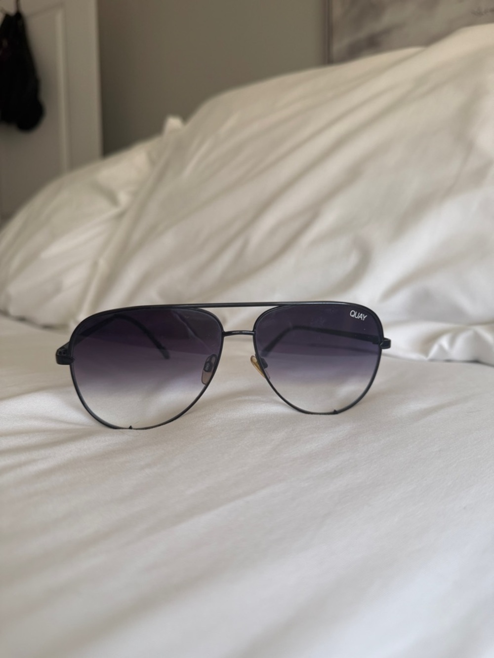 Quay Australia Black Aviator Sunglasses with Gradient Smoke Lenses